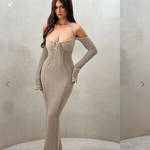 Tan Ribbed Bustier Long Sleeve Bodycon Dress